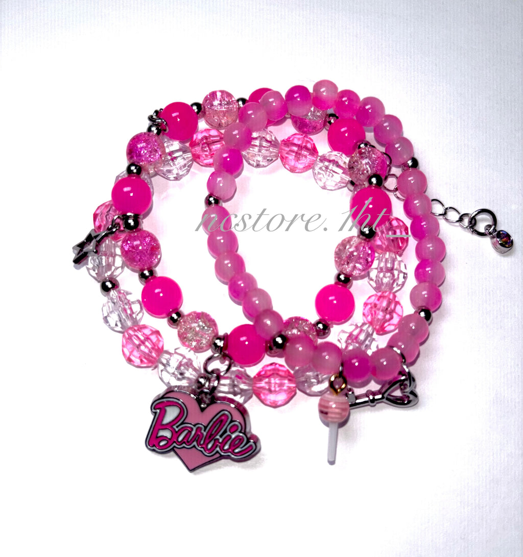 Pink Barbie Charm Bracelet Set.