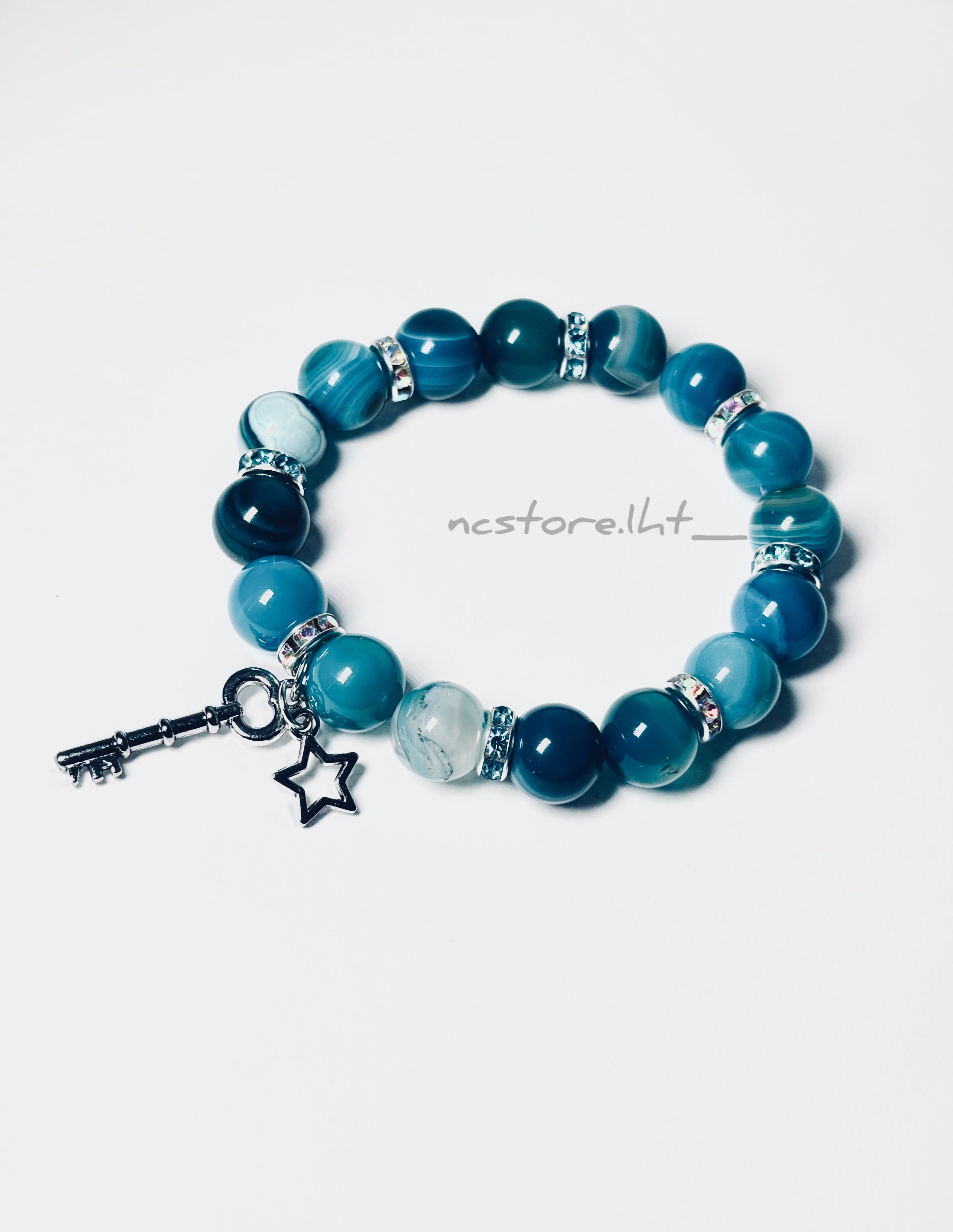 Ocean Blue Healing Bracelet With Key & Star Charm.